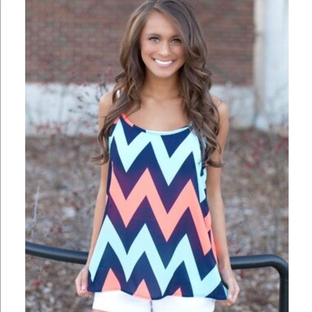 Coral & Blue Aztec top
